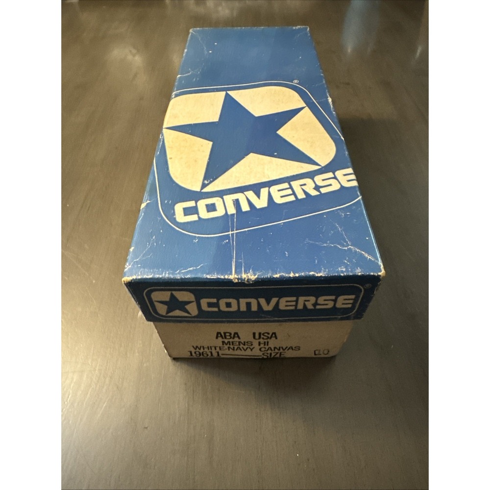 Vintage 70s Converse ABA Made In USA High White Navy Canvas Rare Size 10